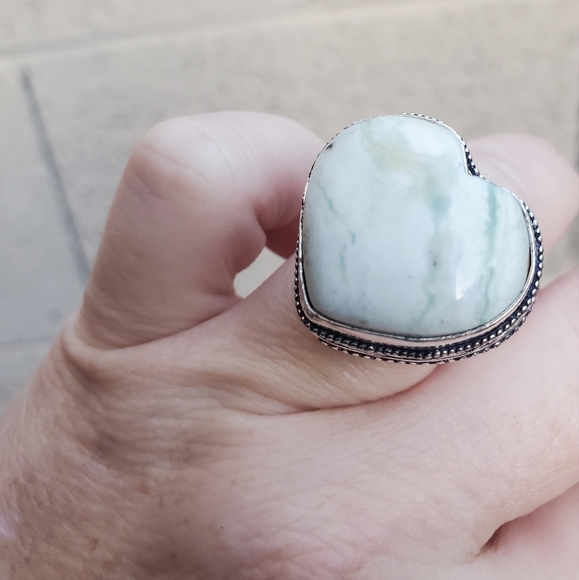 New Heart Shaped Tree Agate 925 Silver Ring. - Picture 14 of 16